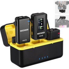 NEEWER CM28 belaidžio Lavalier mikrofono sistema su įkrovimo dėklu, triukšmo mažinimo funkcija, 4GB atmintis, 9 val. įrašymo, 48KHz, nesuspaustas garso mikrofonas, suderinamas su 