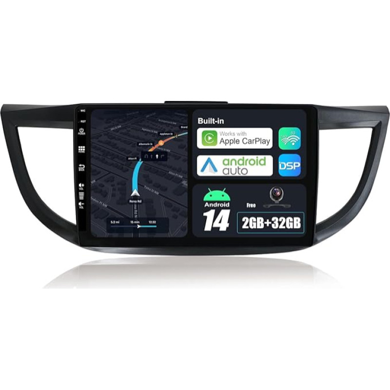 Android 14 Autoradio für Honda CRV (2012-2016) - Kabellos CarPlay Android Auto - Rückfahrkamera - 2G+32G - IPS 10.1 Zoll 2 Din - DAB Lenkradsteuerung Dual-Band WiFi DSP Bluetooth DSP 2 Din