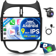 4G+64G Wireless Carplay Android Autoradio für Peugeot 206 206CC 206SW 2000-2016 Citroen C2 2002-2010 9 Zoll Autoradio Android Auto Navi GPS WiFi Mirror Link Bluetooth FM/RDS/32 EQ/SWC Rückfahrkamera