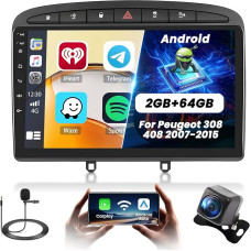 8 branduolių 4+64G Android 13 automobilinis radijas Peugeot 308/408 2007-2015 m. su belaidžiu automobiliniu radiju, Android Car ir MirrorLink, 9 colių IPS ekrano automobilinis radijas su Bluetooth 5.0/GPS
