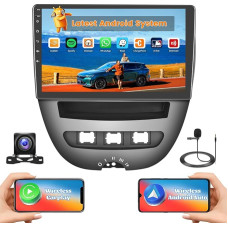 Hikity 2G + 64G Android Radio for Peugeot 107/Toyota Aygo/Citroen C1 2004-2014 with 10.1 Inch Touch Screen, 2-DIN Car Radio with Wireless Carplay, Android Car, Radio FM/RDS, BT, GPS, WiFi + Reversing