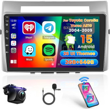 Hikity Android Autoradio 2+64G Navi Für Toyota Corolla Verso AR10 2004-2009 mit Wireless Carplay Android Auto, 9 Zoll Touchscreen Radio mit Mirror Link WiFi GPS Bluetooth FM RDS EQ SWC Rückfahrkamera
