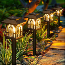 NEEMO pakuotė iš 8 lauko sodo saulės žibintų, senoviniai saulės žibintai, skirti naudoti lauke su šiltu baltu volframo apšvietimu, IP65 vandeniui atsparūs saulės sodo žibintai, skirti lauko terasos, vejos, kiemo, balkono apdailai