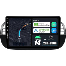 Android 14 Car Radio for FAIT 500 (2007-2015) Sat NAV - Wireless CarPlay Android Car - Gift Reversing Camera - 2G + 32G - IPS 9 Inch 2 DIN - DAB Steering Wheel Control Dual Band WiFi DSP