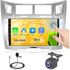 2+64G Android 13 automobilinis radijas Toyota Yaris/Vizi 2005-2011 su belaidžiu Carplay Android automobiliu, 9 colių ekrano automobilinis radijas su Bluetooth/WiFi/GPS/ galinio vaizdo kamera/FM/RDS/SWC/28 temų rinkiniai