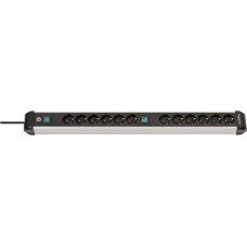 Brennenstuhl Premium-Alu-Line Power Strip 12-Way / Plug Strip Made of High-Quality Aluminium (Multiple Socket with 2 Switches and 3 m Cable, Made in Germany)