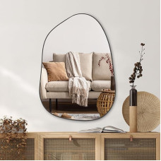 PERFNIQUE Asimetrinis veidrodis 69 x 48 cm, juodas netaisyklingas sieninis veidrodis, modernus dekoratyvinis veidrodis svetainei, vonios kambariui, miegamajam, prieškambariui