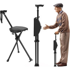 TAIWANBED Portable Stick Chair with Cushion, Adjustable Portable Walking Stick with Seat, Foldable Chair, Hiking Stick for Camping, Hiking, Lightweight Aluminium, Easy to Carry, with Carry Bag