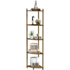 Corner Bookcase Standing, 5-Tier Corner Cabinet, Retro Narrow Style, Corner Shelf, Bookcase for Hallway, Living Room, Small Rooms, Rustic Brown