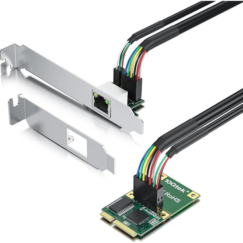 Mini PCIe 1G Ethernet tinklo kortelė (Intel I210AT), su LED lemputėmis, 30 cm ilgio kabeliu, vieno prievado RJ45, mini sąsajos, netinka M.2