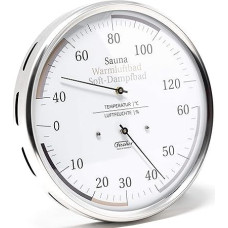 Fischer 185.01 Sauna Universal Thermohygrometer - 160 mm Hair Hygrometer and Bimetal Thermometer Stainless Steel Made in Germany