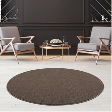 Fashion4Home Living Room Carpet, Plain Rug for Children's Room, Bedroom, Study, Office, Hallway and Kitchen, Short Pile Rug, Brown/Taupe, Size: 160 cm, Round