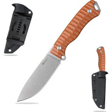 Fixed Outdoor Knife, Hunting Knife Made of G10 Handle 14C28N Steel Blade for Men EDC Outdoor Camping Survival (White + Brown)