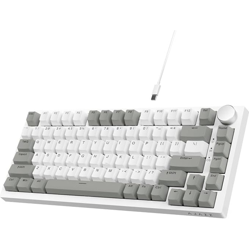 AJAZZ AK820 75% Wired Mechanical Keyboard, Hot Swap Linear Switch, Seal Assembly, White Light, 82 Keys with CNC Volume Control, Poron Foam, OEM PBT Keycaps for PC/WIN/MAC - Grey White