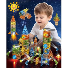 Magnetiniai statybiniai blokai 142 gabalėliai Magnetinis žaislas vaikams Magnetai Statybiniai blokai STEM Kūrybiniai magnetiniai statybiniai blokai Montessori mokymosi žaislas mergaitėms berniukams 3 4 5 6 7 8 9 10 metų dovana