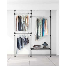 QWORK® Telescopic Wardrobe, Telescopic Clothes Rail, for Dorm Dressing Room, Bedroom, Each Pole Load 50 kg, Black
