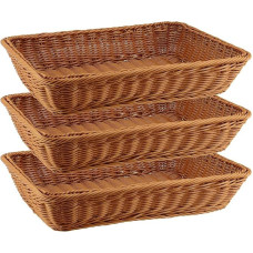 MANCHAP 3 dalys 40 x 30 x 8 cm stačiakampio formos pintas polietileninis duonos krepšys 15,4 x 12 x 3 colių pintas rotango pintas vaisių serviravimo krepšiai, skirti saugojimui rodyti
