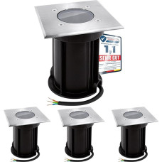 linovum BOQU Set of 4 Recessed Floor Lights for GU10 Outdoor Floor Light IP67 Driveable in Square Brushed Connection Cable 230 V