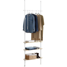 SoBuy KLS14-WN Telescopic Clothes Rack with 1 Clothes Rail and 3 Shelves Telescopic Wardrobe System Adjustable Coat Stand W 97 x H (193-262) cm White & Natural