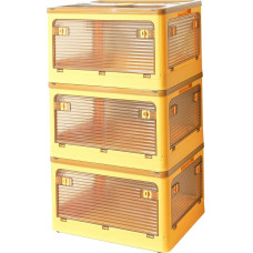 Geltonos spalvos 48L x 3 pakuotės sulankstomos saugojimo dėžės su dangčiu, spintos saugojimo organizatorius, daugiafunkcinis sulankstomas vežimėlis su ratukais
