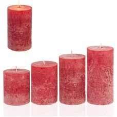Candelo Set of 4 Rustic Candles Ambience Christmas - Advent Wreath Candle Rustic - Red/Red - 8/10/12/14 cm - Red Pillar Candle Advent Christmas Candle Unscented