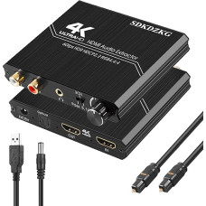 SDKDZKG HDMI 2.0 garso išvestis, HDMI optinis Toslink SPDIF 3,5 mm stereofoninis R/L garso išvesties keitiklis su garsumo valdymu, palaiko 4K@60Hz HDCP 2.2 HDR 3D YUV 4:4:4, skirtas PS5/4 Blu-ray