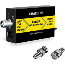 GRACETOP AHD į HDMI keitiklis, RCA į HDMI keitiklis 4-in-1 Composite CVBS TVI CVI AHD į HDMI VGA CVBS BNC keitiklis palaiko 1080P/4MP, skirtas monitoriams HDTV DVR