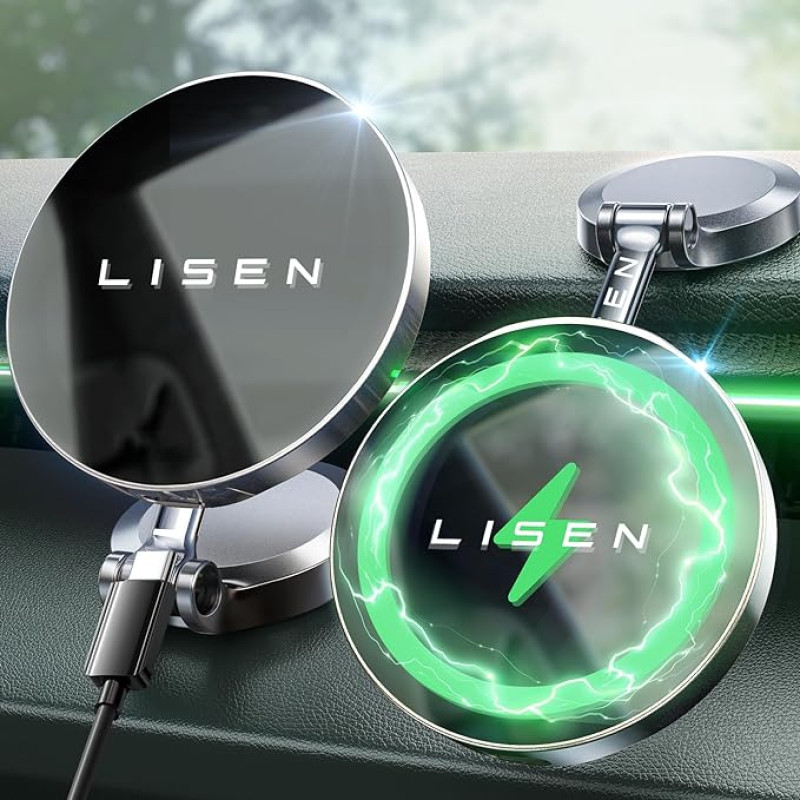 LISEN 15 W for Magsafe Car Holder with Charging Function, Magsafe Charger, Car Magnetic Mobile Phone Holder, Car Wireless Car Charger, Car Mobile Phone Holder for iPhone 16 15 14 13 12 Pro Max Mini