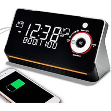 Clock Radio, iTOMA 6 in 1 Clock Radio / Digital Alarm Clock, Dual Alarm with 2 USB Charging Port, FM Clock Radio with Bluetooth, Dimmer, 12/24 Hours, Night Light, Backup with Battery in Case of Power Failure (CKS709)。