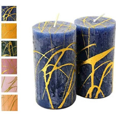 Advent Candles with Golden Pattern - Pack of 2 - Rustic Surface - Candles/Pillar Candles - Christmas/Christmas Wreath/Advent Wreath (Midnight Blue, Height: 11 cm / Diameter 6 cm - Pack of 2)
