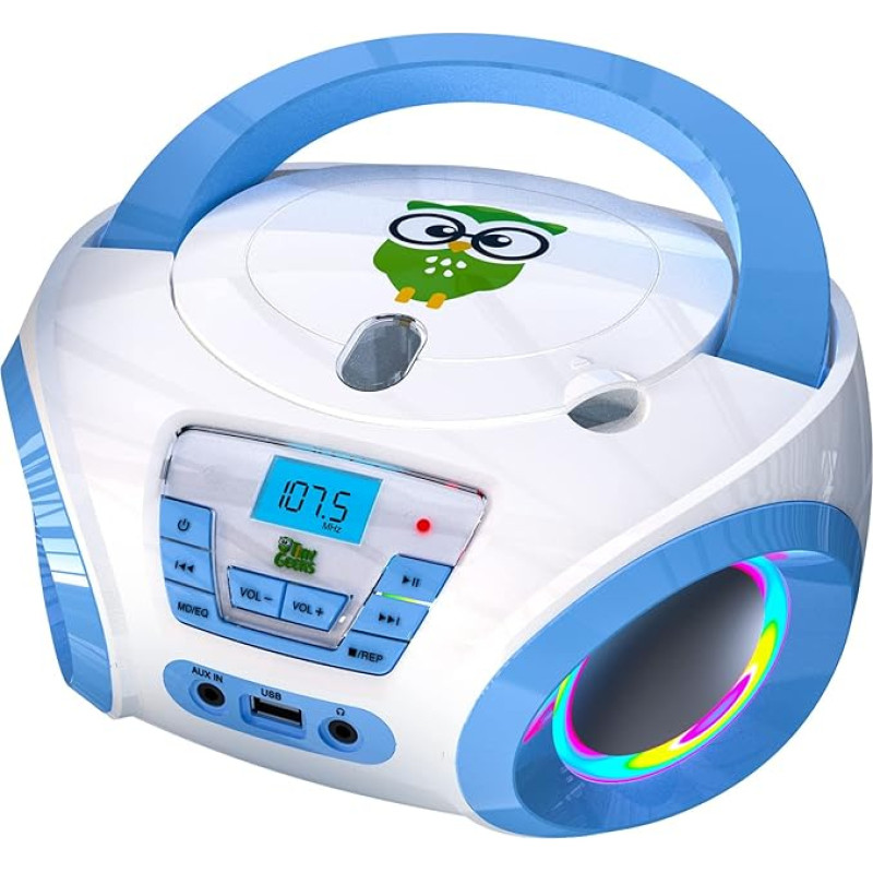 Tinygeeks Tunes Kids CD Player for Children - FM Radio - Includes Batteries - Blue - Boombox CD Player Portable - CD Player Children with Speakers Children and Toddlers - Blue