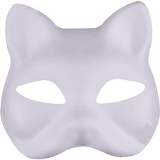 JIHUOO Pack of 3 DIY White Paper Mask Unpainted Cat Masks Fox Masks Hand Painted Mask Carnival Masquerade Ball Party Mask Cosplay Costume Mask