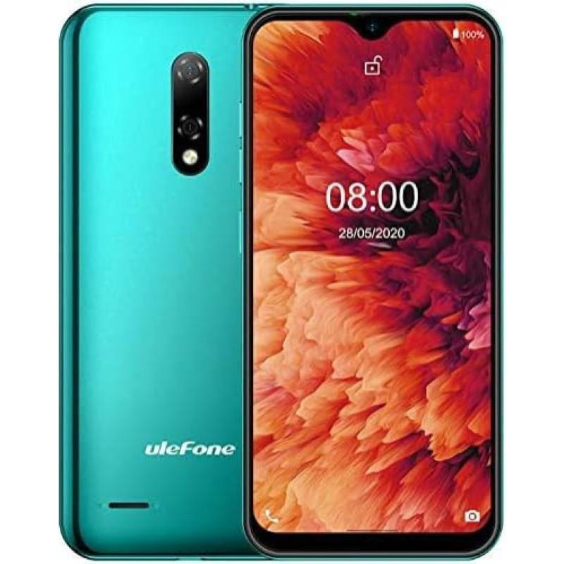 Ulefone Note 8P Android 10 smartphone without contract, 5.5 inch water drop screen 4G LTE mobile phone, 2GB+16GB, dual SIM+SD (3 card slots), face unlock, 8MP+2MP+5MP, GPS