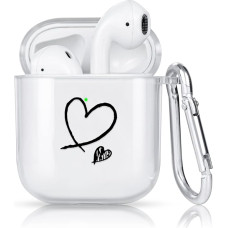 Newseego Compatible with Airpods 1 & 2 Case, Stylish Cute Love Heart Design Transparent Soft TPU Case with Silver Carabiner Shockproof Headphone Protective Case for Men Women