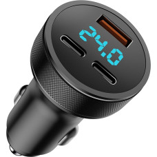 80W USB C Car Charger, Dual PD+QC3.0 USB Cigarette Lighter Adapter Quick Charger, 3-Port with LED Voltmeter DC12-24V, Compatible with iPhone, Android, Samsung, Tablet and All Smartphones