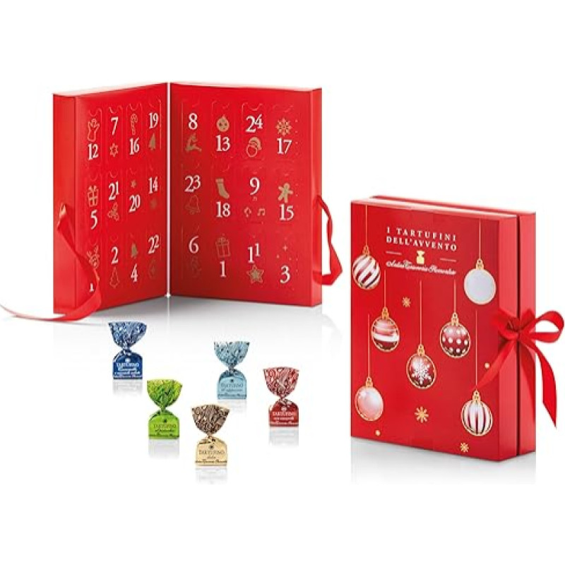 Advent Calendar with Fine Chocolate Truffles, 25 Tartufo Dolce by Antica Torroneria Piemontese in Christmas Calendar, 5 Varieties of Elegant Truffle Chocolates, Chocolate Gift for Christmas