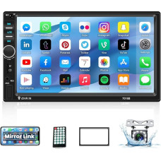 Hikity Double DIN Car Radio Bluetooth with Screen Mirror Link 7 Inch Touchscreen Car Radio with Bluetooth USB AUX FM Radio TF Steering Wheel Control + Reversing Camera, Black