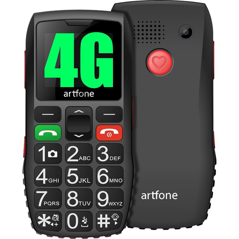 artfone C1 4G Senior Mobile Phone without Contract, 1.8 Inch Colour Display, Large Button Mobile Phone, GSM Mobile Phone with Emergency Call Button, Torch, Stereo Speaker, Dual SIM Mobile Phone,