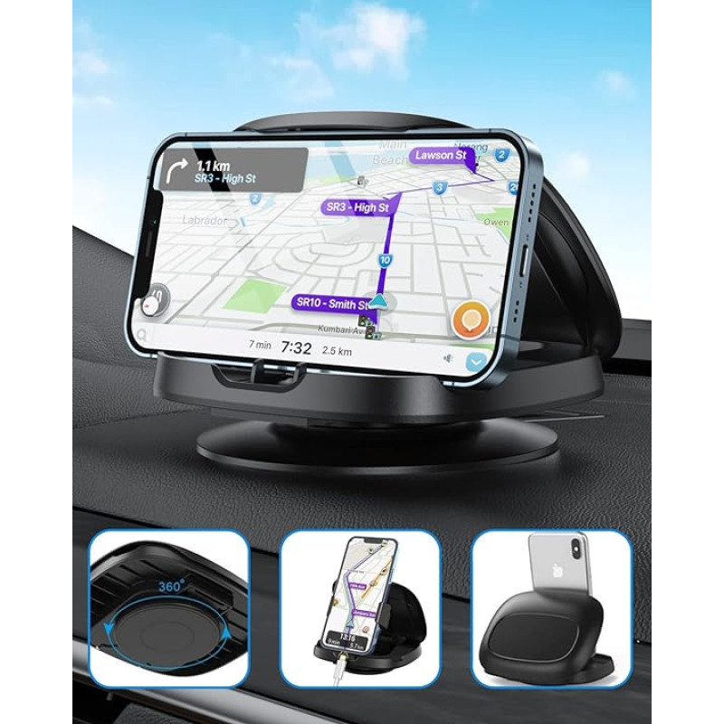 Mobile Phone Holder Car, 360° Rotatable Mobile Phone Holder Car, Dashboard Car Mobile Phone Holder with Adhesive Base, Car Mobile Phone Holder for iPhone 14/13/12 Pro Max/12/XS/XR/8, Samsung Galaxy,