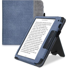 kwmobile Case Compatible with Kobo Libra 2 Case - Flip Case with Hand Strap - Faux Leather Cover - Dark Blue Grey