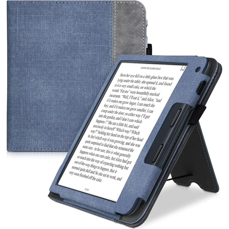 kwmobile Case Compatible with Kobo Libra 2 Case - Flip Case with Hand Strap - Faux Leather Cover - Dark Blue Grey