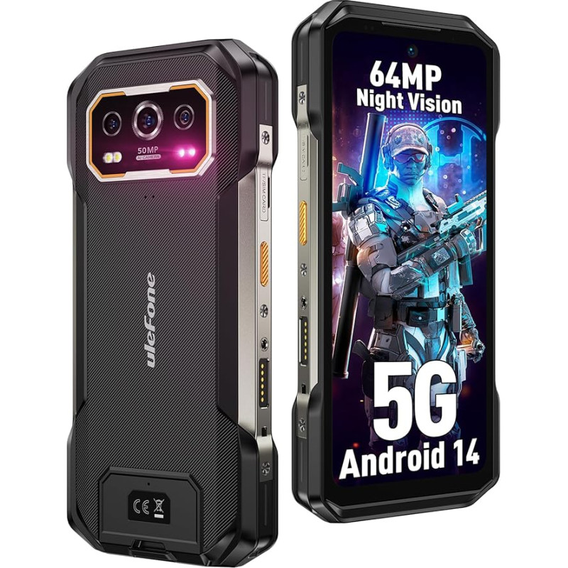 Ulefone Armor 27 Pro 2024 5G Outdoor Mobile Phone, 12GB + 256GB/2TB 10600mAh/33W Dimensity 6300 Android 14 50MP + 64MP Night Vision 6.78 Inch 120Hz IP68 Waterproof Smartphone Dual SIM Fingerprint NFC