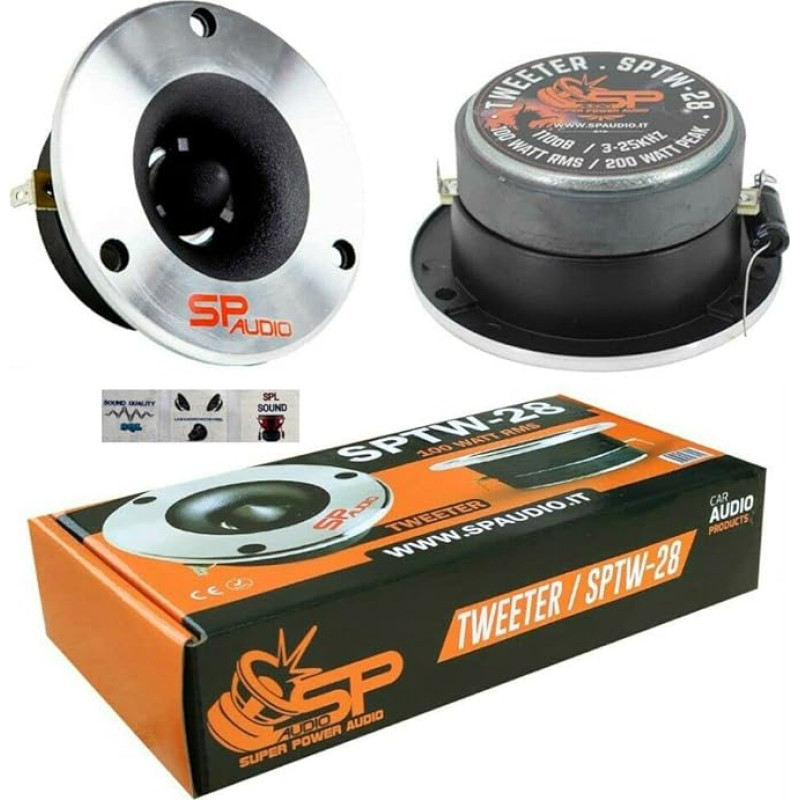 SP 2 Tweeter Audio SPTW28 Ultra Slim 100 Watt RMS and 200 Watt Max with 9.40 cm Diameter and 107 dB Sensitivity Depth Only 4.20 cm Per Pair + 3 Free Stickers