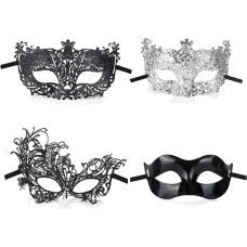 VHIMASA 4 Stück Maskenmasken, klassische Spitzen-Augenmaske, Karnevalsmaske, venezianische Partymaske für ausgefallene Karnevalsball, Halloween-Party