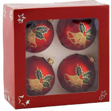 VITBIS Glass Bauble for Christmas Tree Decoration Set with 4 Unique Christmas Baubles Ball Shapes Diameter 8 cm in Green and Red with Winter Bell Motifs Hand Decorated Hand-Painted Unique Christmas