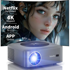 4K Projector, Android OS 12.0, 4GB+32GB, Mini Projector with E-Focus, WiFi6, Bluetooth 5.0, 500 ANSI, FHD 1080P, 4D Keystone, Zoom, 4K Support, Compatible with USB, AV, HDMI, Smartphone, Laptop, Game