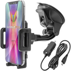 mobilefox® 360 ° Car Holder Car Auto Mount with In-Car Charging Cable, In-Car Holder for Smartphone Samsung Galaxy S4/S5/S5 mini/A7/A5 A3 Alpha/S4/S4 MINI/S4 Active/S3/S3 MINI/ATIV S/Galaxy Note Edge/ Note 4/Note 3/Note 3 Neo/Note 2/Trend Lite/Trend Core/