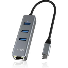 USB C to Ethernet Adapter - JESWO Aluminum USB C Hub with RJ45 Gigabit Network LAN Port, High Speed 3 USB 3.0 Ports, Compatible with Windows 10/8, Mac OS, iPad OS, Chrome OS, Linux etc.