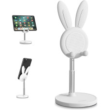 nediea Cell Phone Stand, Angle Height Adjustable Cell Phone Holder for Desk, Cute Rabbit Pattern Compatible with All Phones, iPhone, Samsung, Pixel, iPad, Tablet (4-13 Inch) (White)