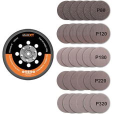 MAXXT 150 mm Hook & Loop DA Sander Backing Plate Pad and 30pcs Sandpaper, for MAXXT Brushless Orbit Sander R7303